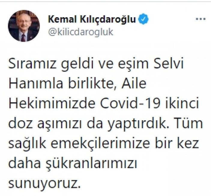 Kemal Kılıçdaroğlu aşıda ikinci dozu yaptırdı