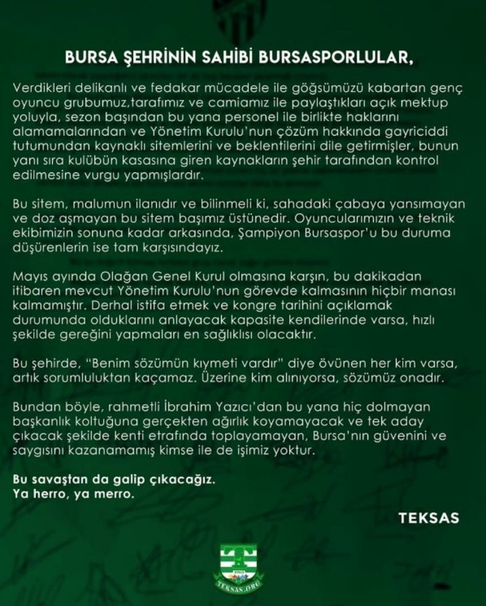 Bursaspor taraftarı yönetimi istifaya davet etti