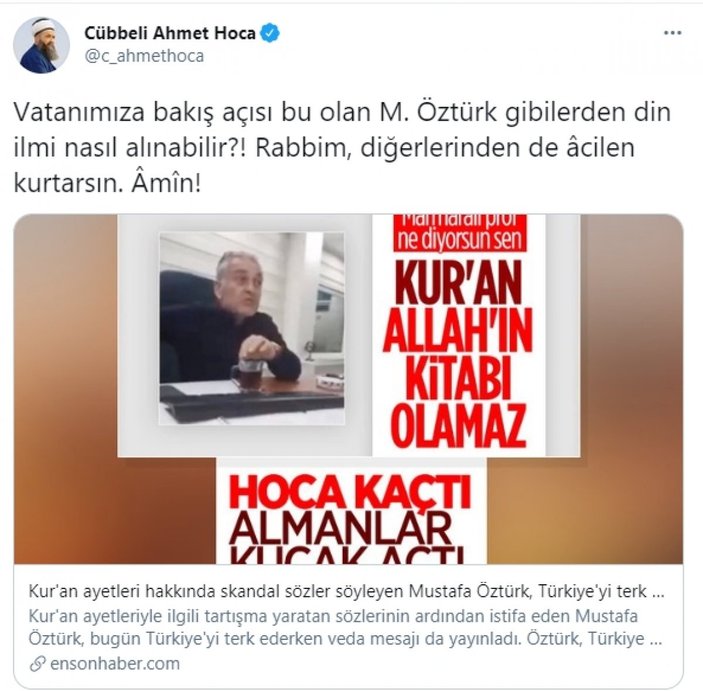 Cübbeli Ahmet'ten Mustafa Öztürk'ün sözlerine tepki
