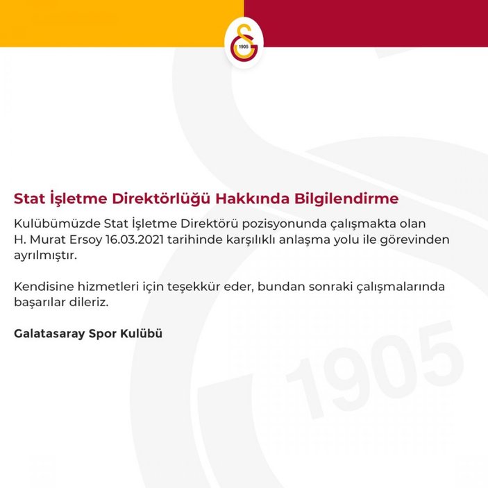 Galatasaray'da stat işletme direktörünün görevine son verildi