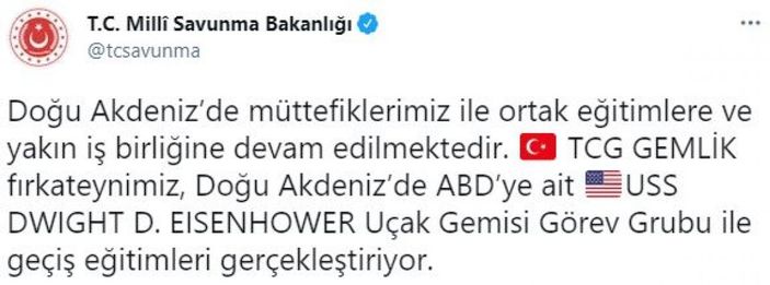 Türkiye, Doğu Akdeniz'de ABD ile geçiş eğitimi yaptı