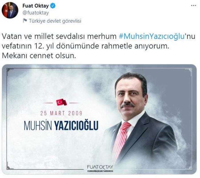 Fuat Oktay, Muhsin Yazıcıoğlu'nu vefatının 12'nci yılında andı