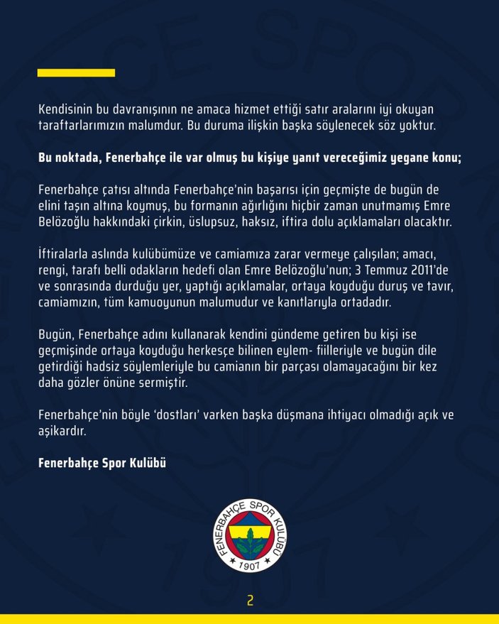 Fenerbahçe'den Ümit Özat'a sert tepki