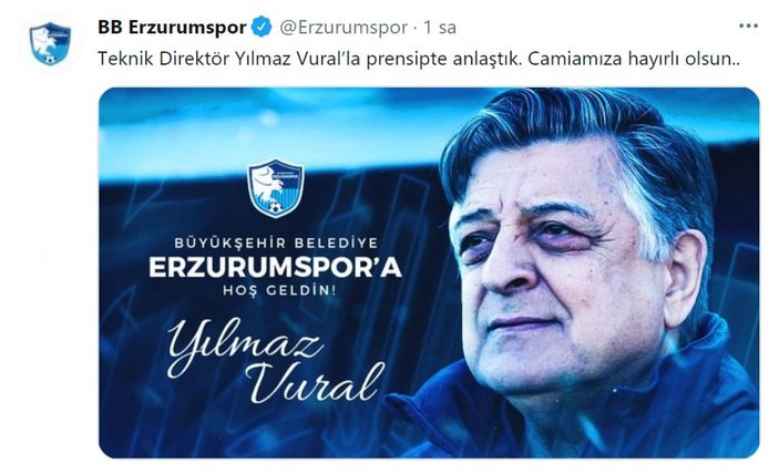 Erzurumspor, Yılmaz Vural ile anlaştığını açıkladı