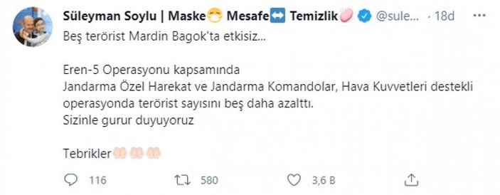 Mardin’de Eren-5 Operasyonu kapsamında 6 terörist öldürüldü