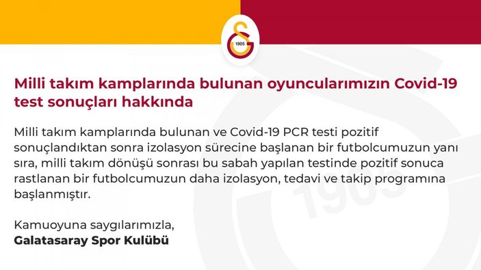 Galatasaray'da 2 koronavirüs vakası