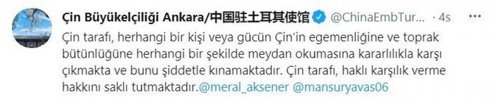 Çin'in Ankara Büyükelçisi, Dışişleri Bakanlığı'na çağrıldı