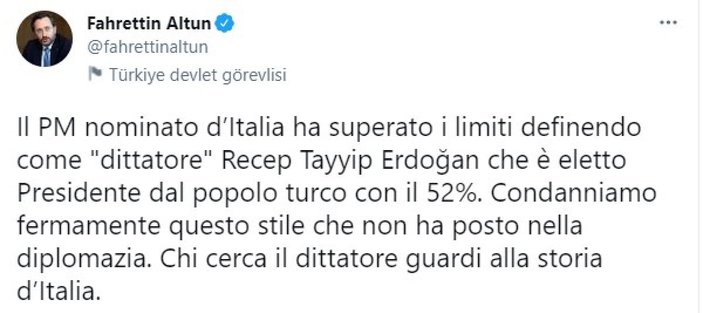 Fahrettin Altun'dan, Mario Draghi'ye İtalyanca cevap