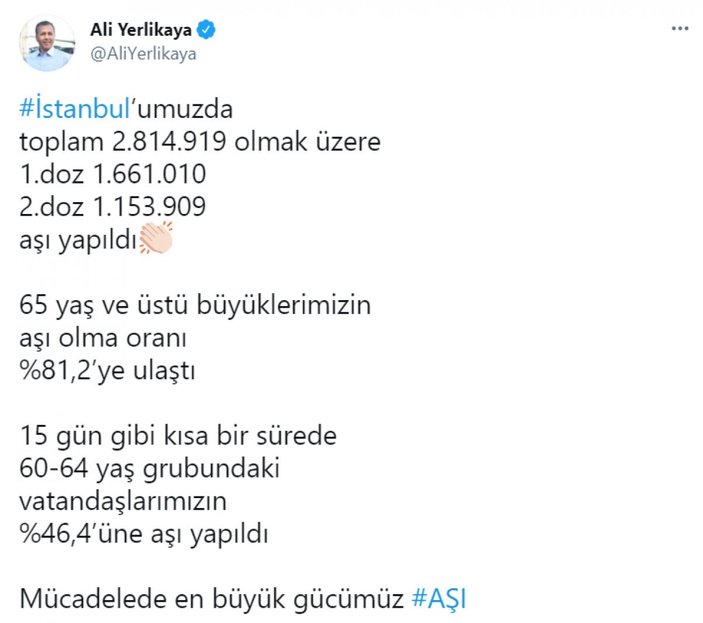 Vali Ali Yerlikaya İstanbul’un aşılanma oranlarını açıkladı
