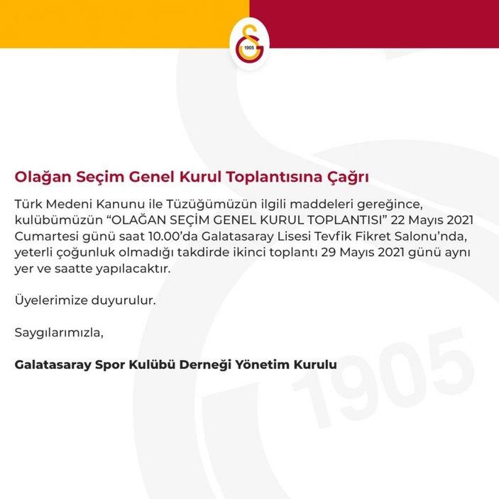 Galatasaray'da seçim tarihi belirlendi