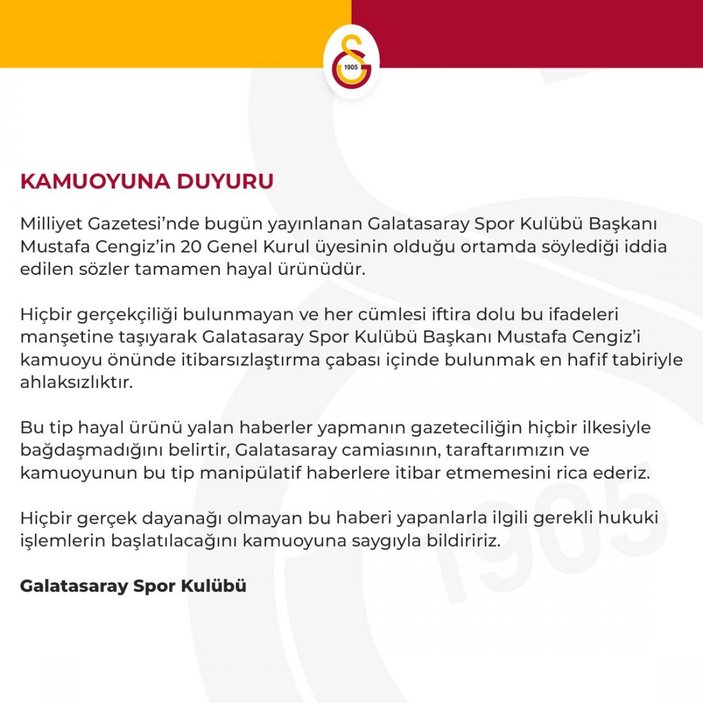 Galatasaray'dan Mustafa Cengiz-Ryan Donk haberlerine yalanlama