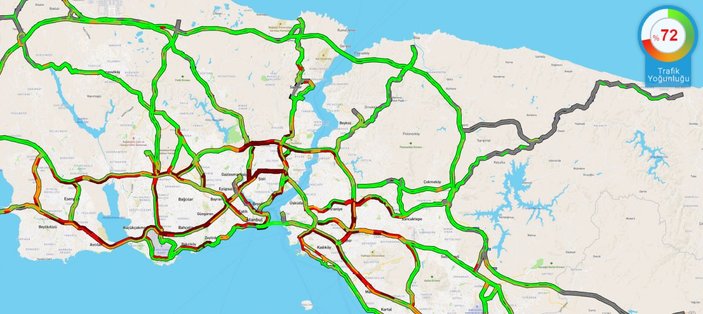 İstanbul'da trafik yoğunluğu yüzde 72'ye çıktı