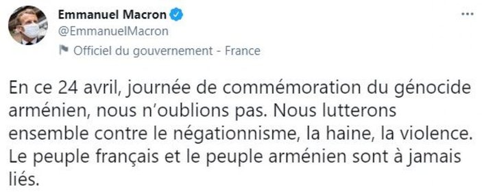 Emmanuel Macron: 24 Nisan'ı unutmayacağız