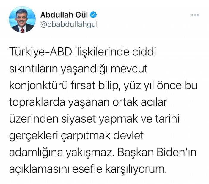 Biden'ın Ermeni iddialarını kabulüne Ali Babacan ve Abdullah Gül'den farklı tepkiler