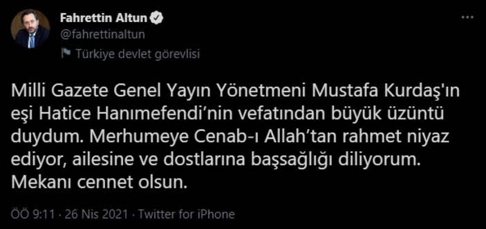 Mustafa Kurdaş'ın eşi Hatice Kurdaş vefat etti