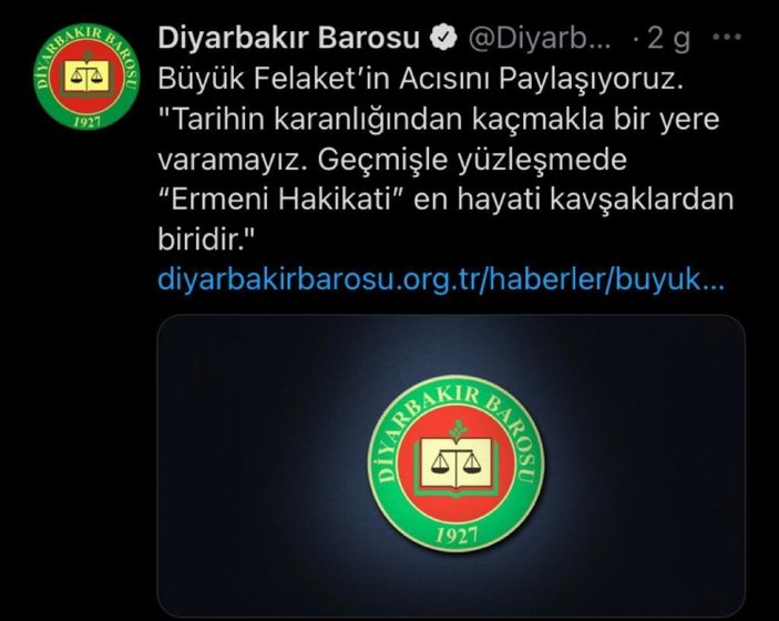 1915 olaylarıyla ilgili bildiri yayınlayan Diyarbakır Barosu'na soruşturma
