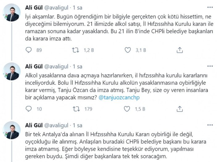 Alkol satışını yasaklayan 7 CHP'li belediyeye tepkiler