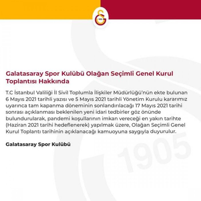 Galatasaray Divan Kurulu: Seçim belirlenen tarihte yapılacak