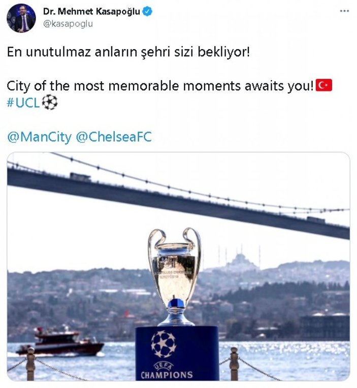 Bakan Kasapoğlu'ndan Manchester City ve Chelsea’ye: En unutulmaz anların şehri sizi bekliyor