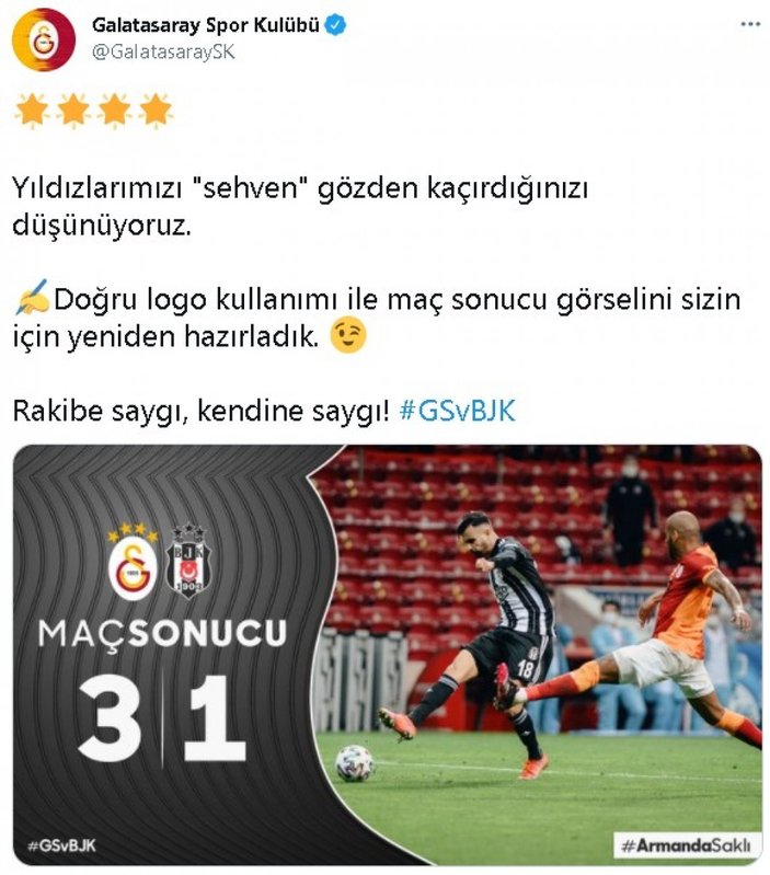 Galatasaray'dan Beşiktaş'a logolu gönderme