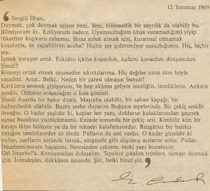 Edip Cansever'den İlhan Berk'e mektup