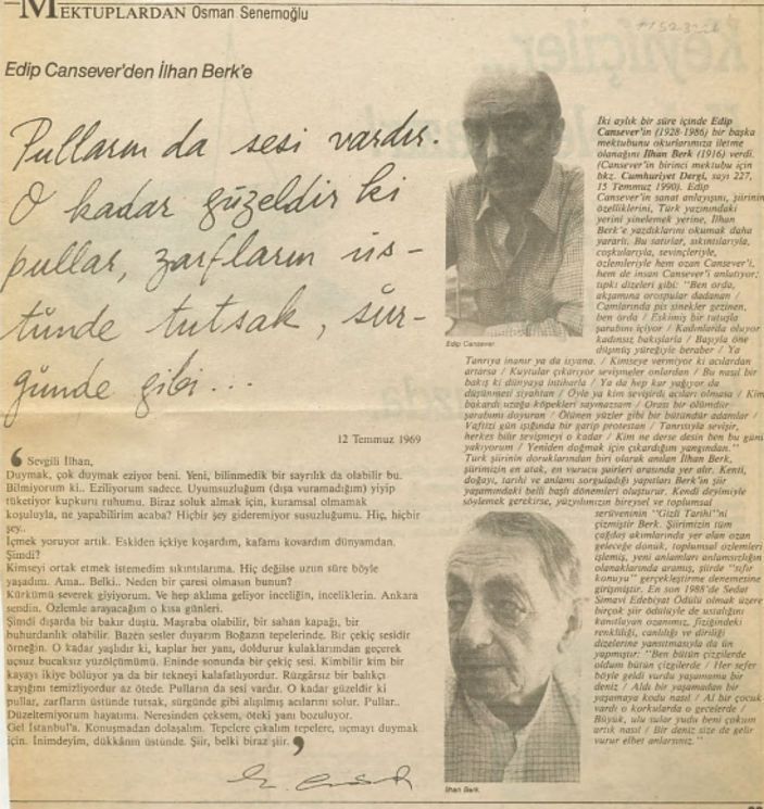 Edip Cansever'den İlhan Berk'e mektup