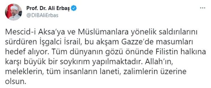 Ali Erbaş: Filistin halkına büyük bir soykırım yapılıyor