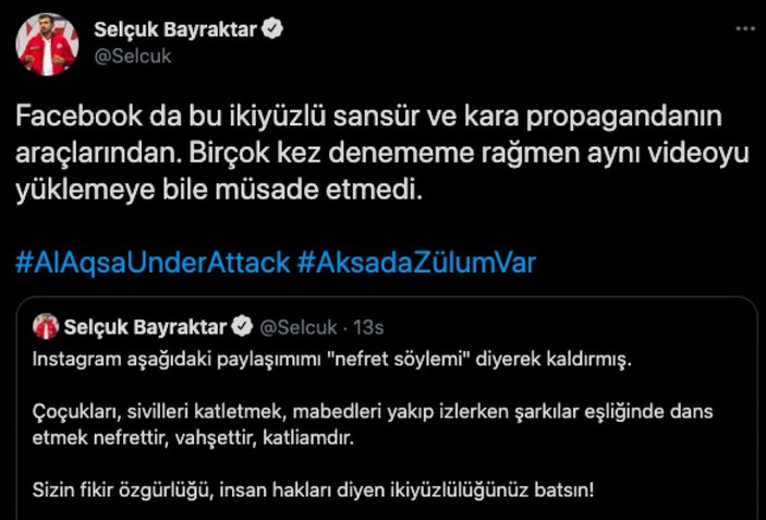 Selçuk Bayraktar'ın Mescid-i Aksa paylaşımları engellendi