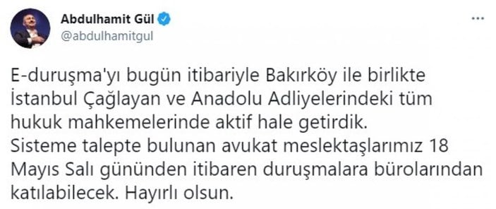 Bakırköy, Çağlayan ve Anadolu adliyelerinde e-duruşma aktifleşti