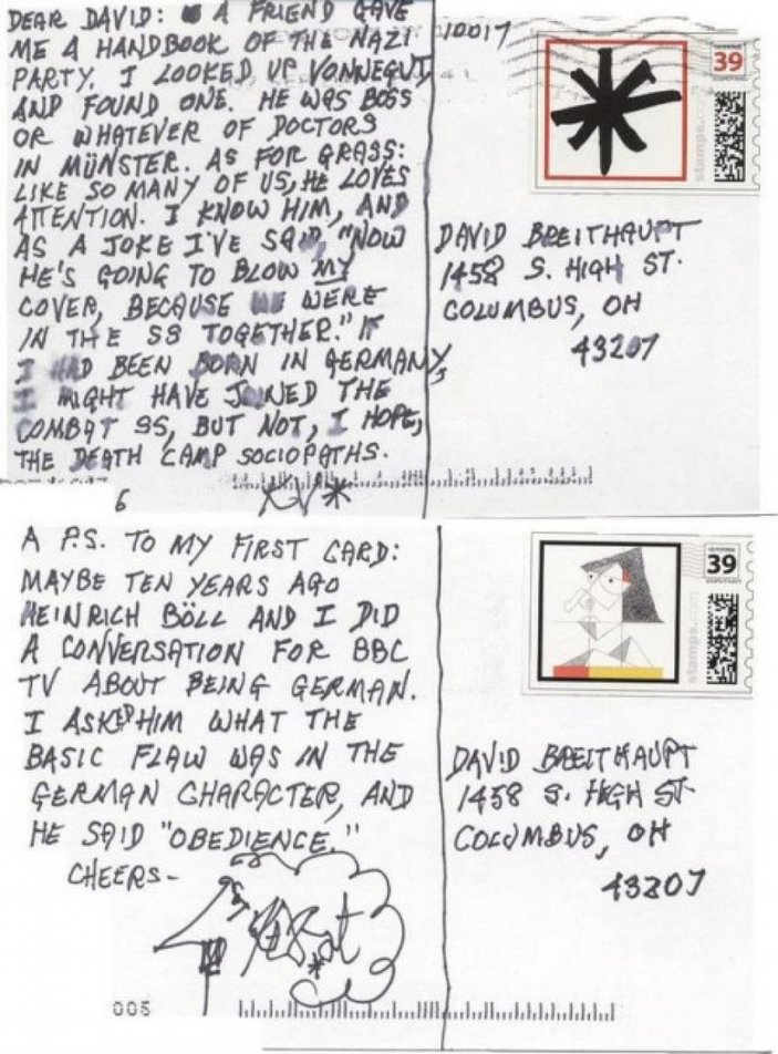 Yazarların biribirlerine gönderdiği kartpostallar