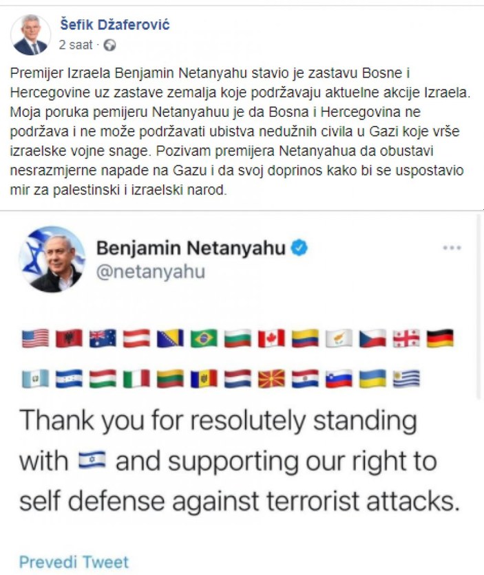 Binyamin Netanyahu'dan, İsrail’e destek veren ülkeler paylaşımı