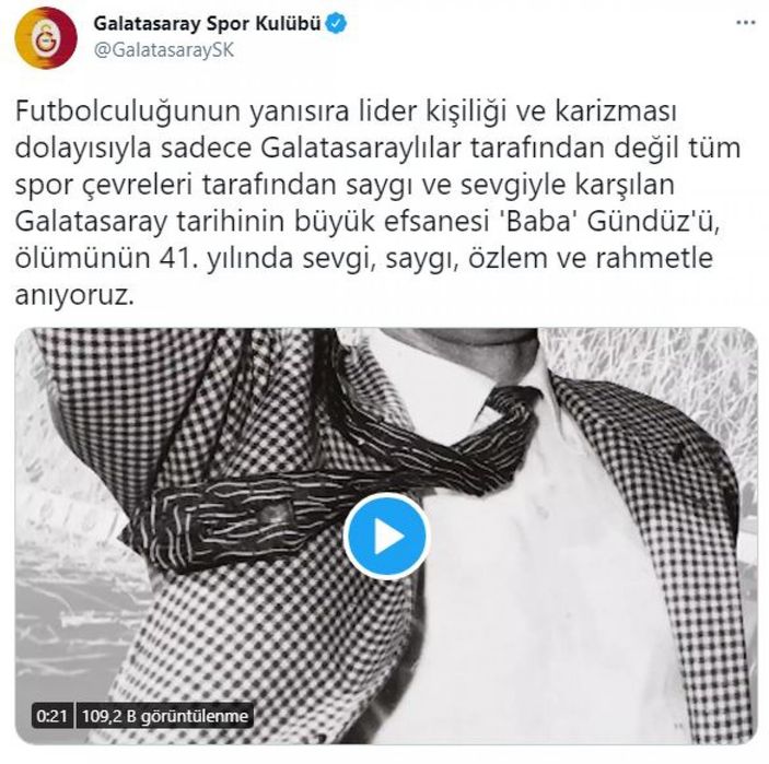 Galatasaray Gündüz Kılıç'ı unutmadı