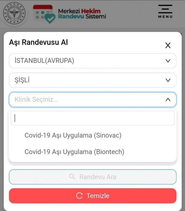 Sinovac aşı randevusu nasıl alınır? Sinovac aşısı randevu ekranı 2021