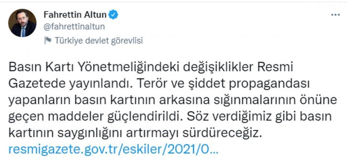 Basın Kartı Yönetmeliği değişikliği Resmi Gazete’de yayınladı