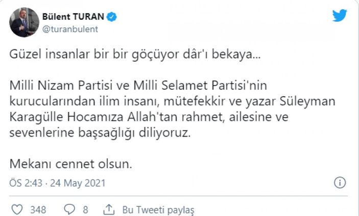 Süleyman Karagülle vefat etti