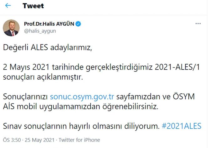 ALES sonuçları açıklandı