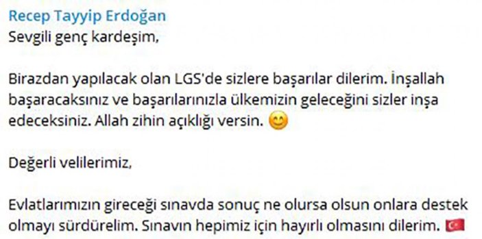 Cumhurbaşkanı Erdoğan'dan LGS paylaşımı