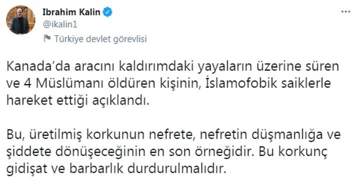 İbrahim Kalın'dan Kanada'daki saldırıya kınama