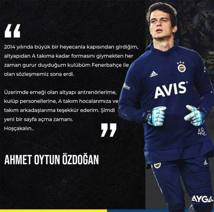 Fenerbahçe'de kaleci Ahmet Oytun takıma veda etti