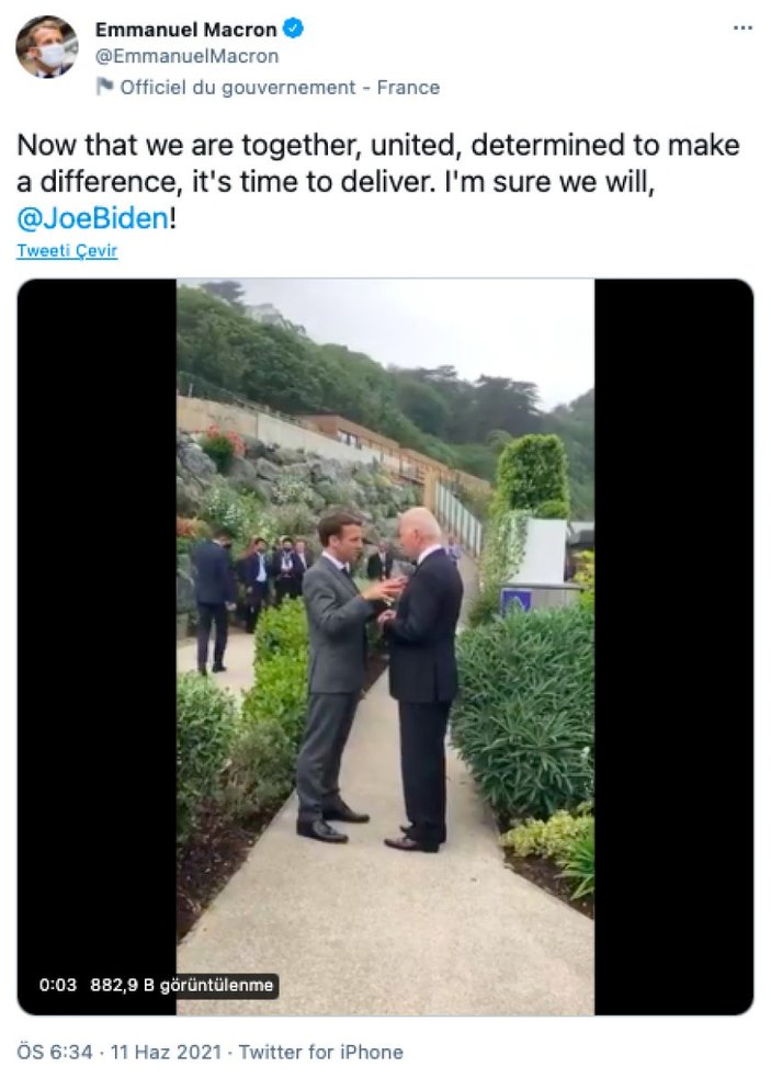 G7 Zirvesi'nde Joe Biden ve Emmanuel Macron yakınlığı