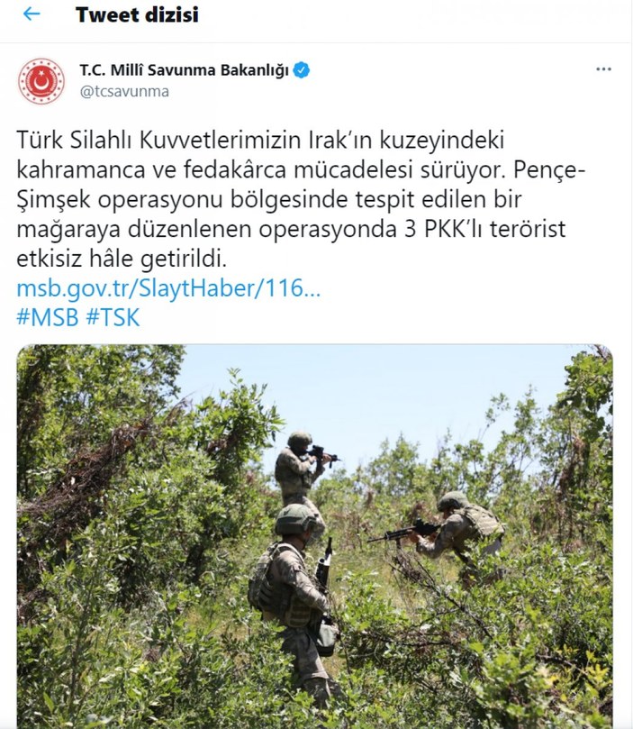 MSB: 3 PKK’lı terörist öldürüldü