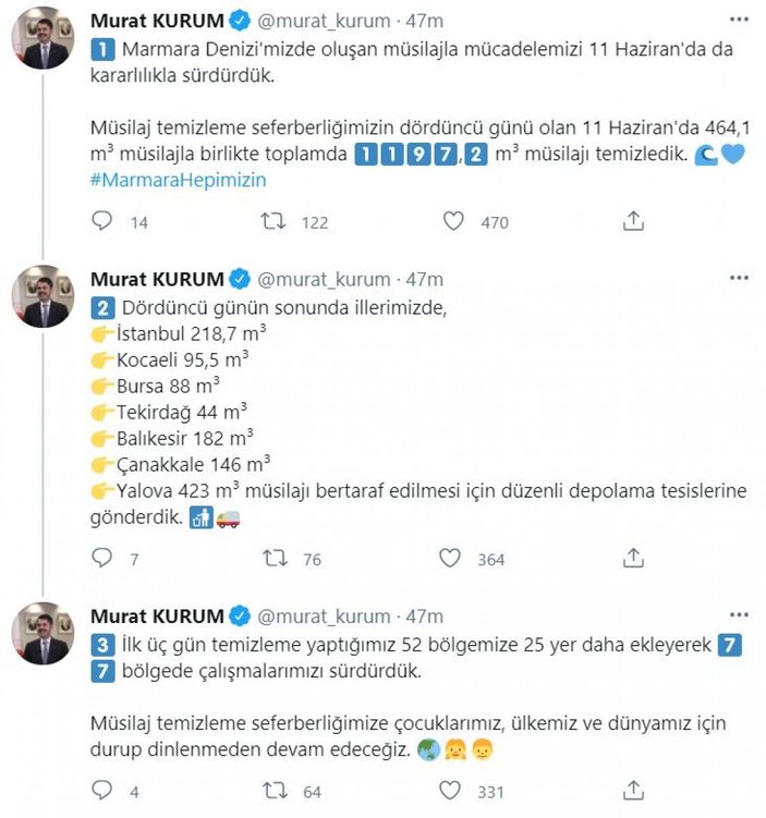 Murat Kurum, müsilajla mücadele verilerini paylaştı