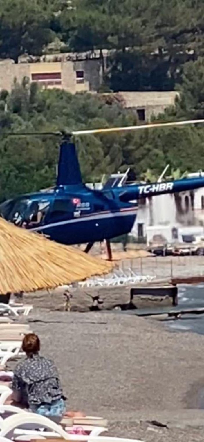 Marmaris'te halk plajına inen helikopter