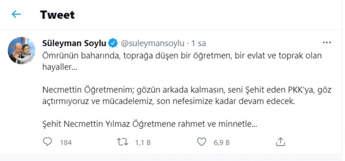 Süleyman Soylu, Necmettin Öğretmen'i unutmadı