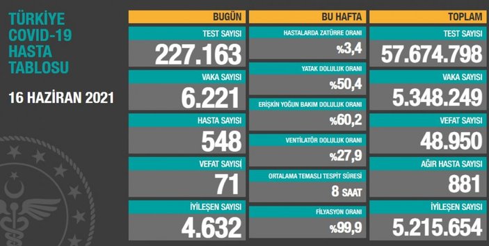 16 Haziran Türkiye'nin koronavirüs tablosu