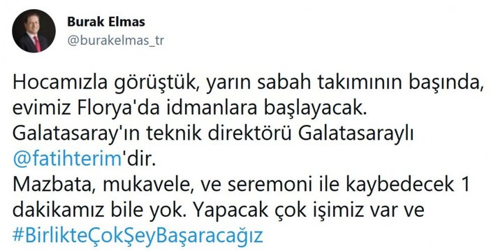 Burak Elmas: Galatasaray'ın teknik direktörü Fatih Terim'dir