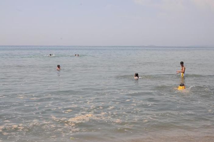 d Kocaeli'de vatandaşlar müsilaja aldırmadan denize girdi