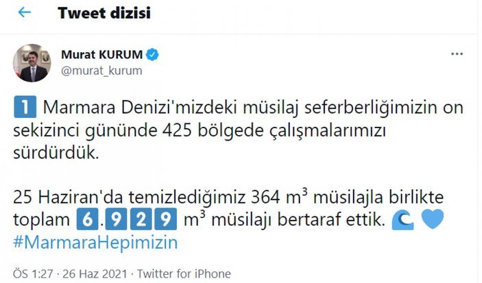 Murat Kurum, toplanan müsilaj miktarını açıkladı