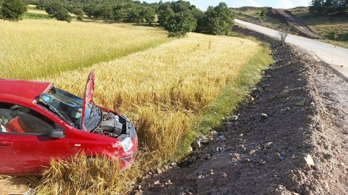 d Eskişehir'de otomobil tarlaya devrildi