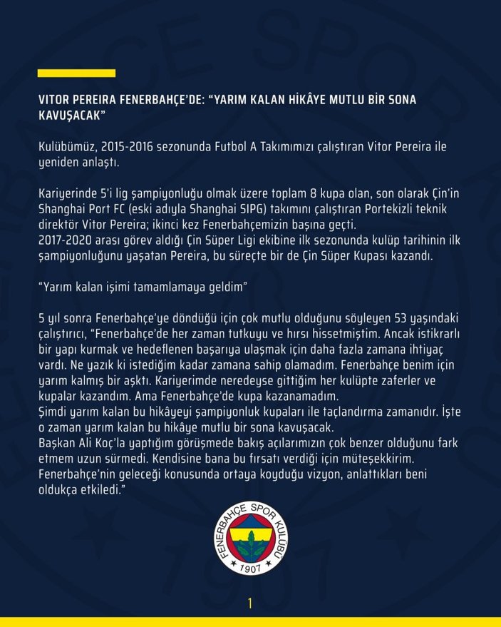 Vitor Pereira Fenerbahçe'de